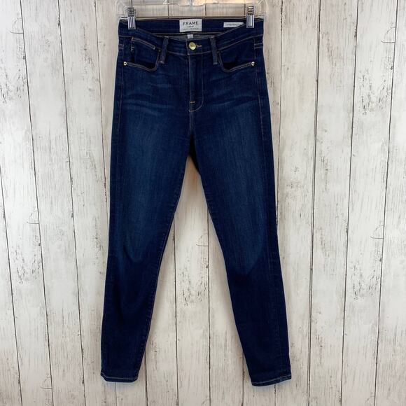 FRAME Denim Dame Dark Blue Le High Skinny Crop Jeans Stretch Denim Size 26 - Picture 1 of 14